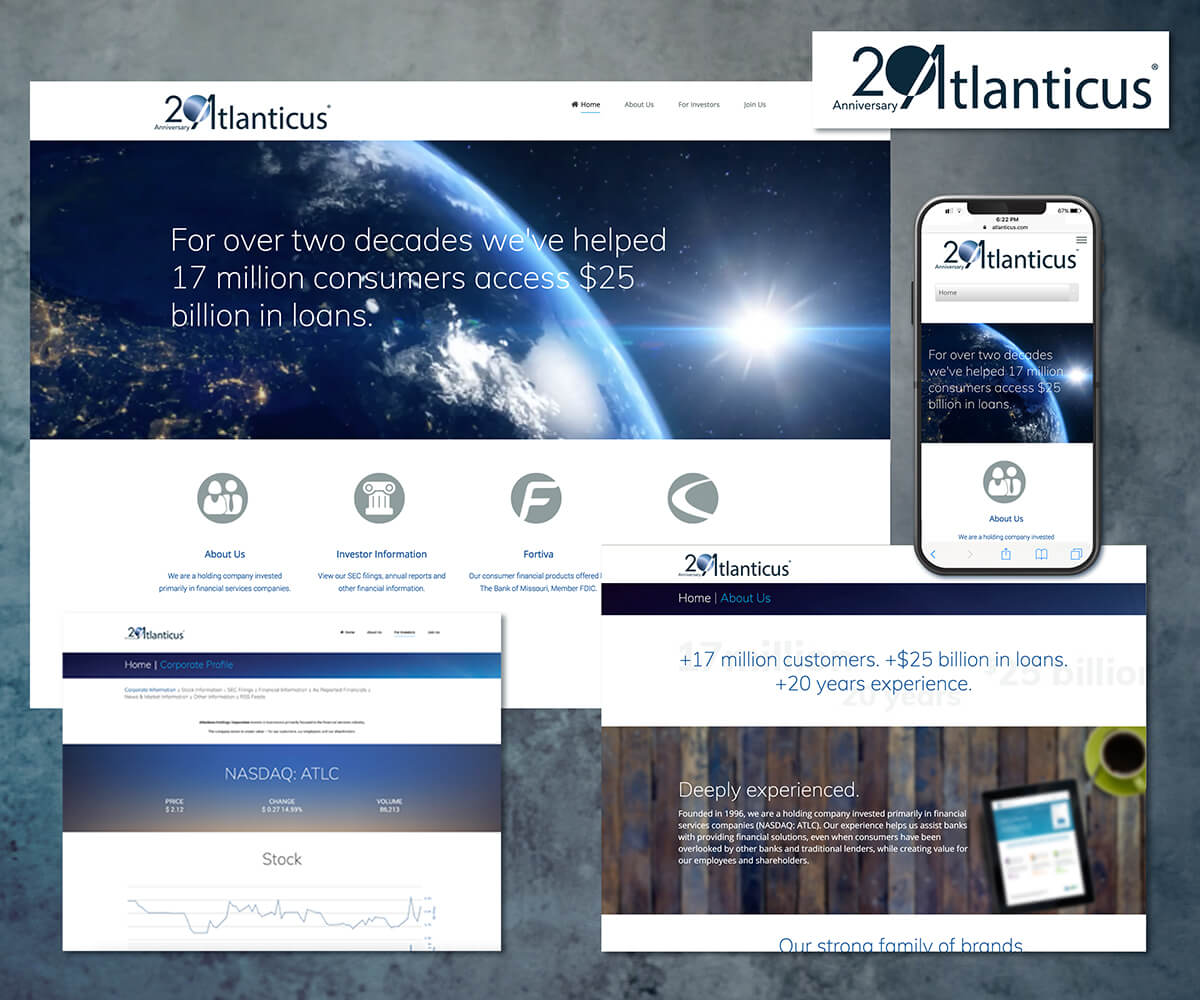 A group of different sized screens with the logo for 2 0 atlantic.