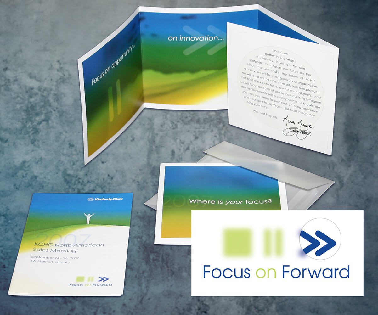 A focus on forward logo and some folded cards.