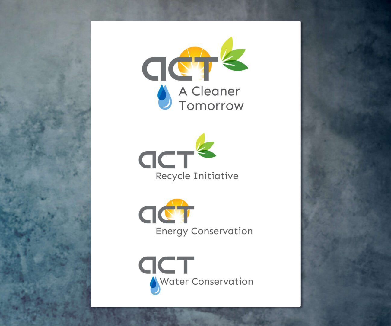 A series of logos for act, including water conservation.